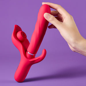 Joylume On Cycle handheld thrusting vibrator shown in lifestyle setting