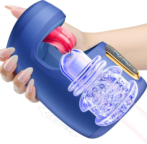 Joylume Power Stroke handheld male masturbator shown in lifestyle setting