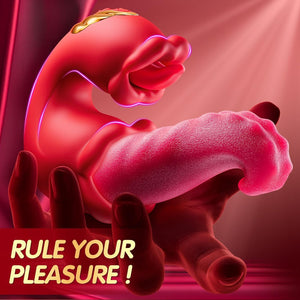 Joylume Scarlet Kiss handheld rose tongue vibrator shown in lifestyle setting