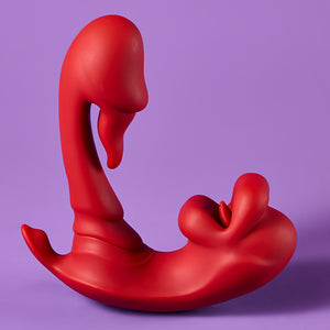 Joylume Soft Whisper rose vibrator featuring dual tongue motion for external stimulation