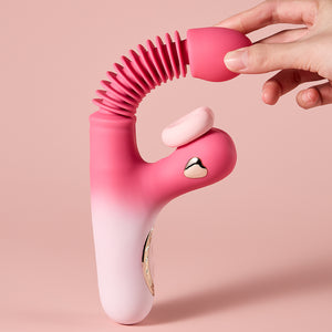 Joylume Sticky Mouth handheld thrusting vibrator shown in lifestyle setting