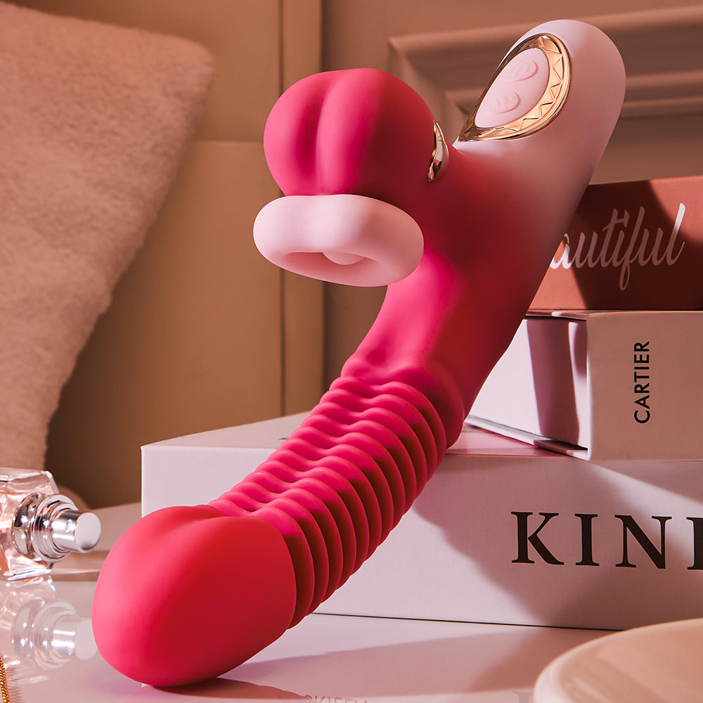 Joylume Sticky Mouth thrusting vibrator with suction, tongue motion, and gentle heating for layered stimulation