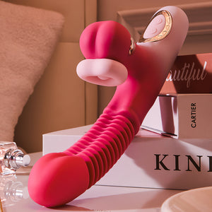 Joylume Sticky Mouth thrusting vibrator with suction, tongue motion, and gentle heating for layered stimulation