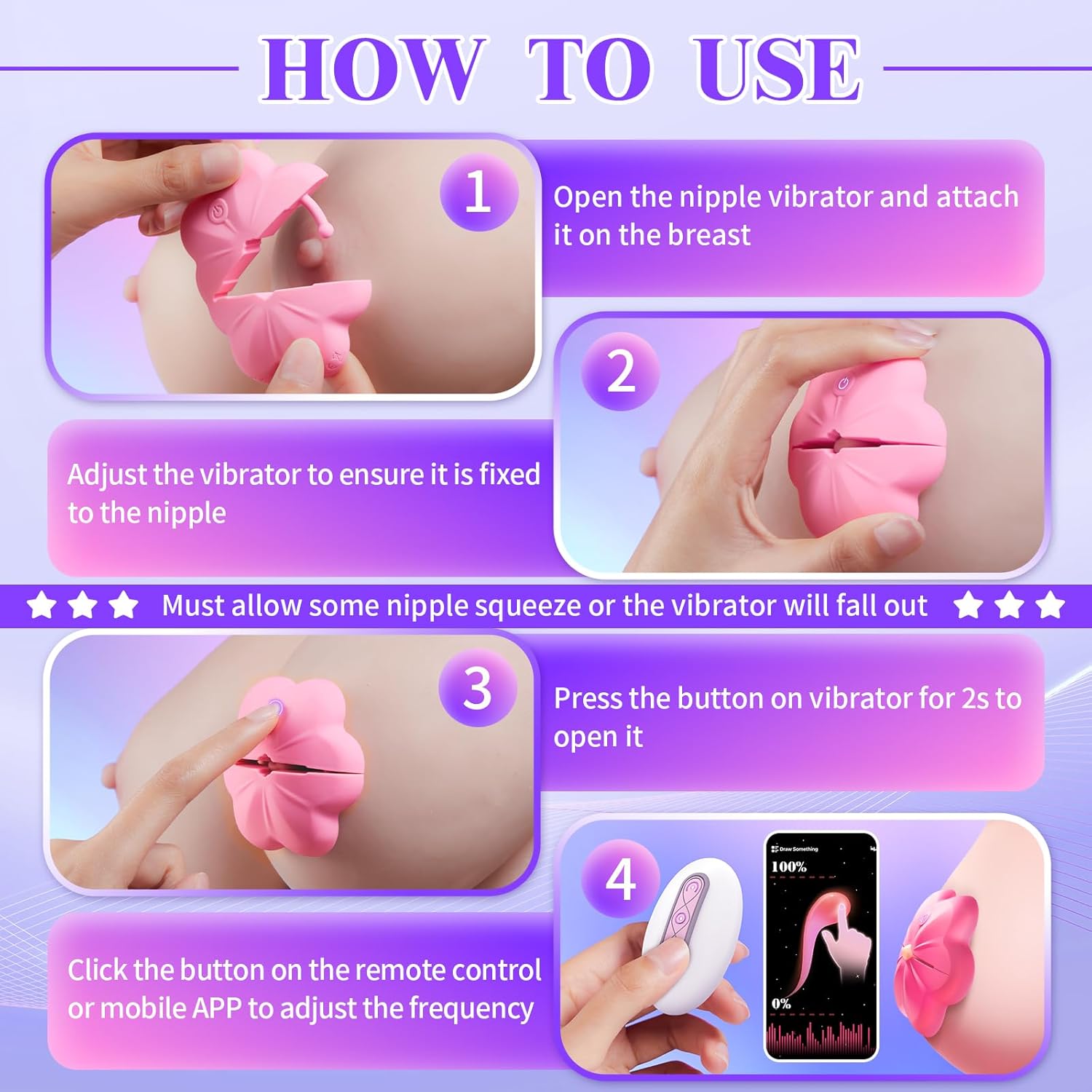 Joylume Electric Monarch nipple clamps shown in couples and long distance play setting