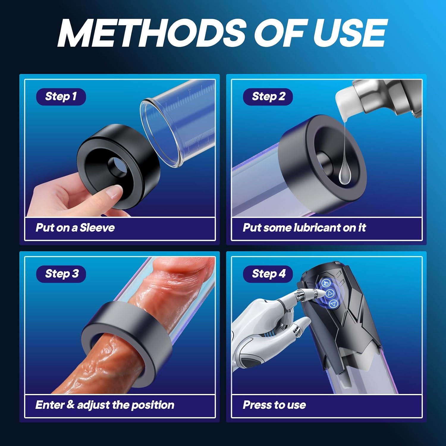Joylume IronVine electric pump showing included sizes and accessories