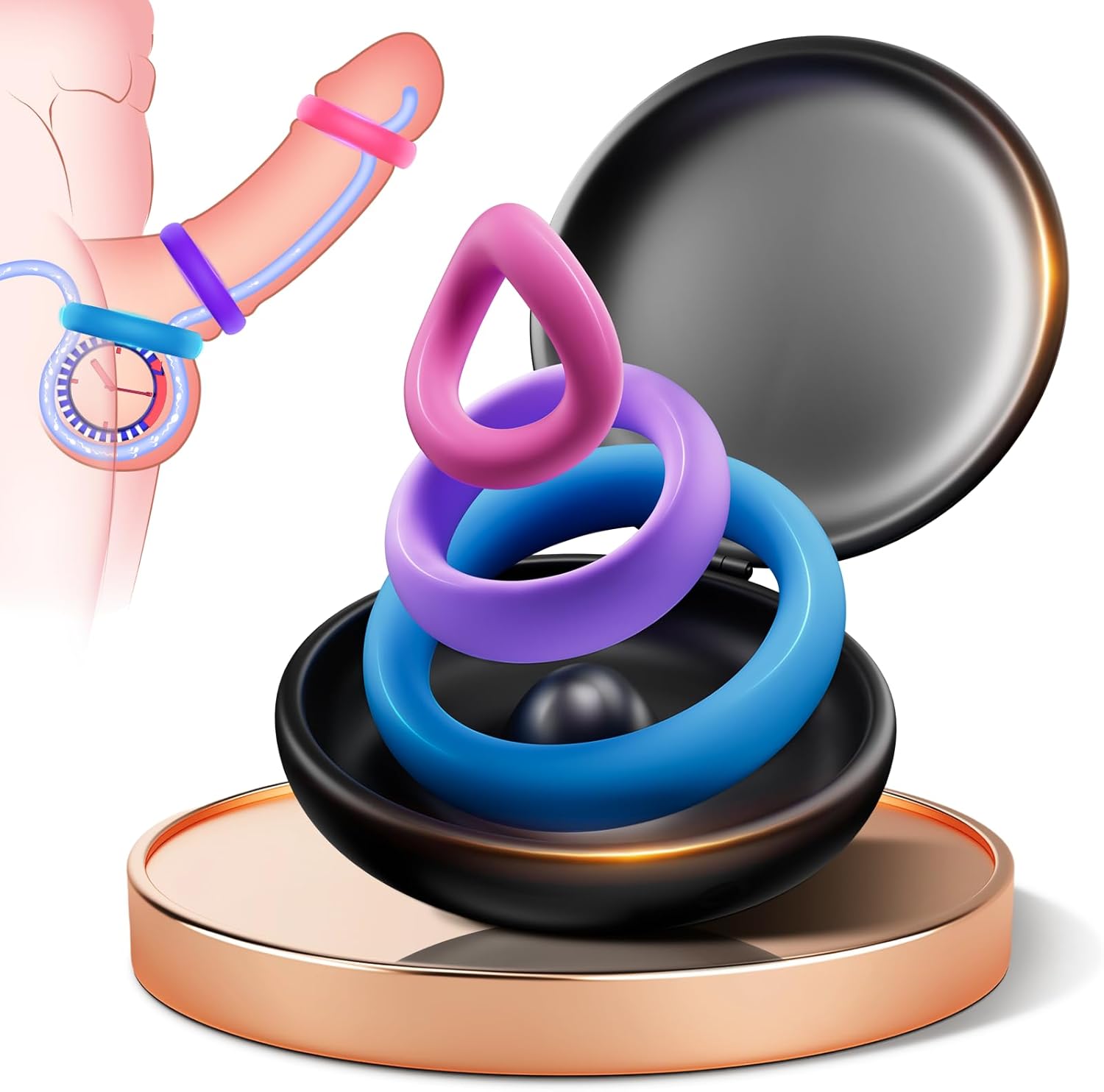 Joylume PowerLoop colored silicone cock ring set with three graduated sizes