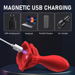 Joylume rose vibrating anal plug shown in couples pleasure lifestyle setting