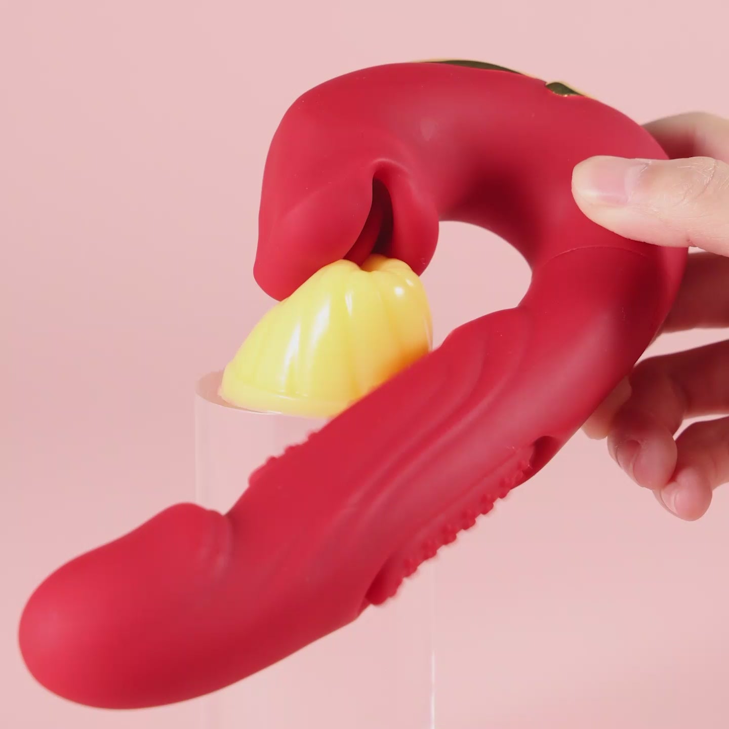 Joylume Between Us vibrator demonstrating clitoral suction and internal vibration
